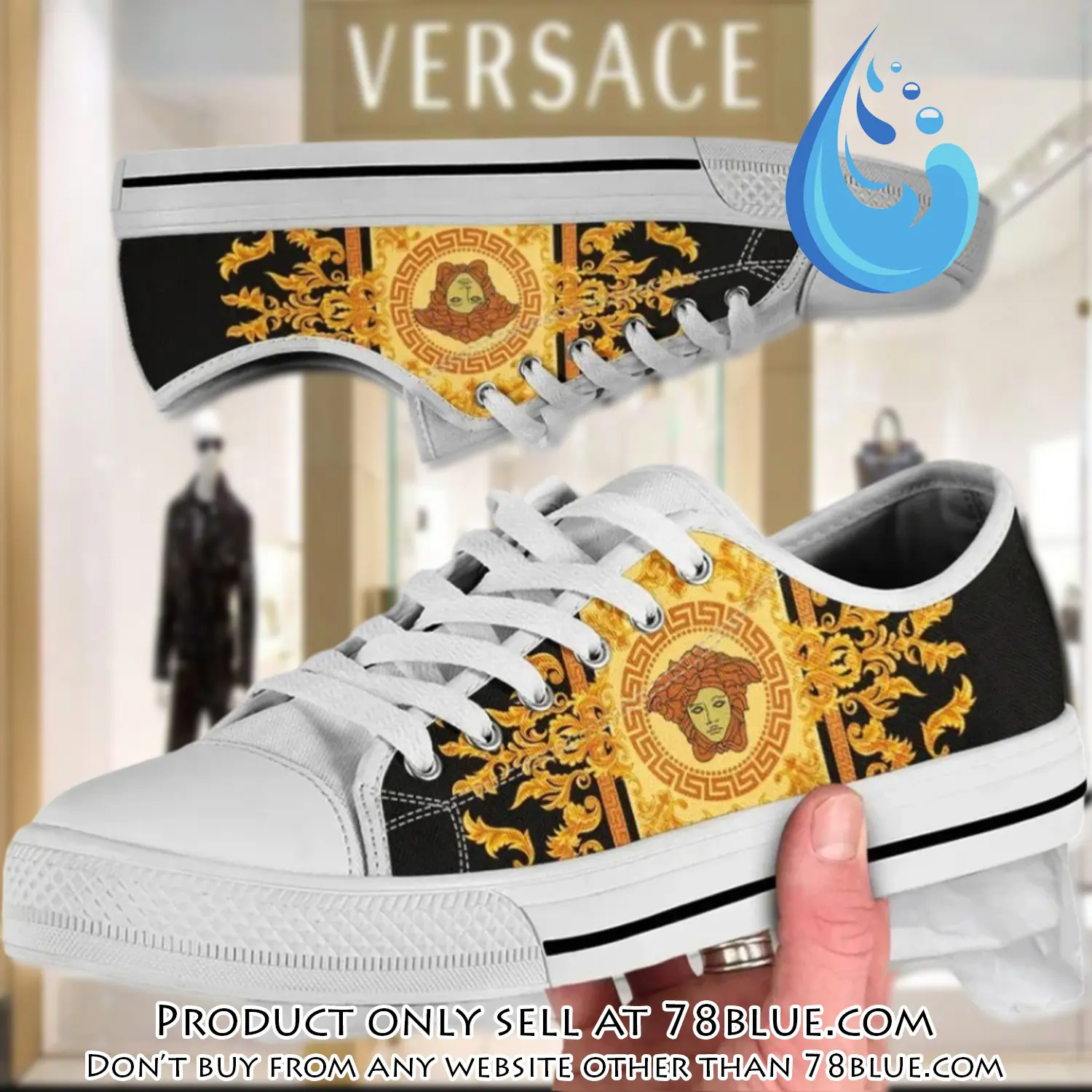Versace medusa black gold low top canvas shoes luxury brand gifts for men women 78b0528900